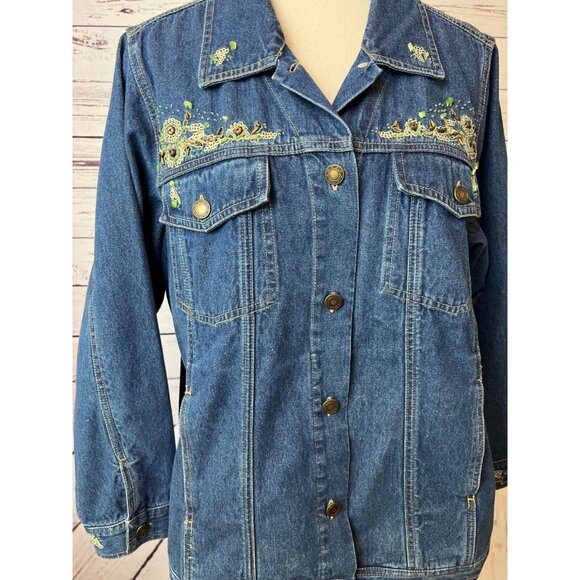 Denim & Co Jean Jacket Plus size 1X Trucker Coat Bling Cotton Y2K 90s - Picture 7 of 9